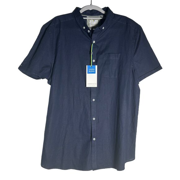 Larsson&CO Linen Cotton Shirt Men's Size XL Button Down Navy Blue NEW - Picture 1 of 9